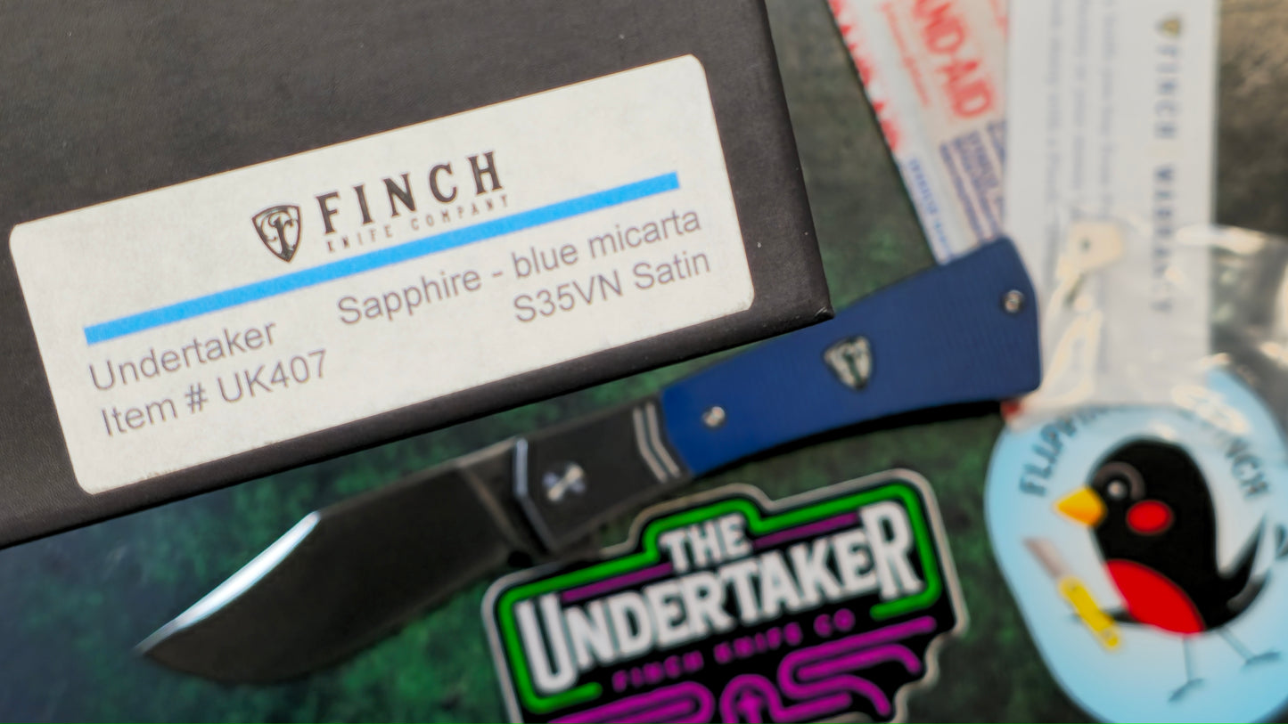 Finch Knife Co Undertaker Folding Knife Saphire Blue Micarta Handle S35VN (NEW - OPEN BOX)