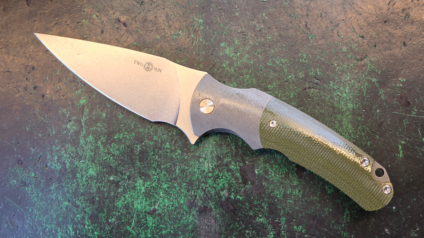 TwoSun TS286 Green Titanium/Micarta D2 (NEW)