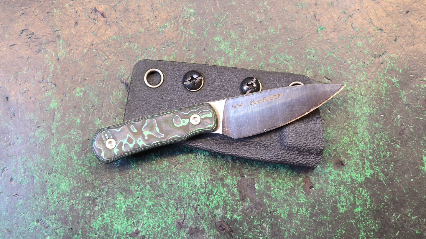 TwoSun TS150 Fixed Blade Green Fat Carbon Fiber M390 Plain Edge (NEW)