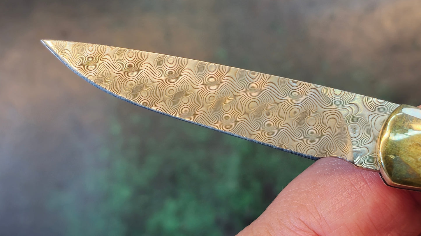 TWOSUN TS252 SLIPJOINT Dimascus Hard wood Brass (NEW)