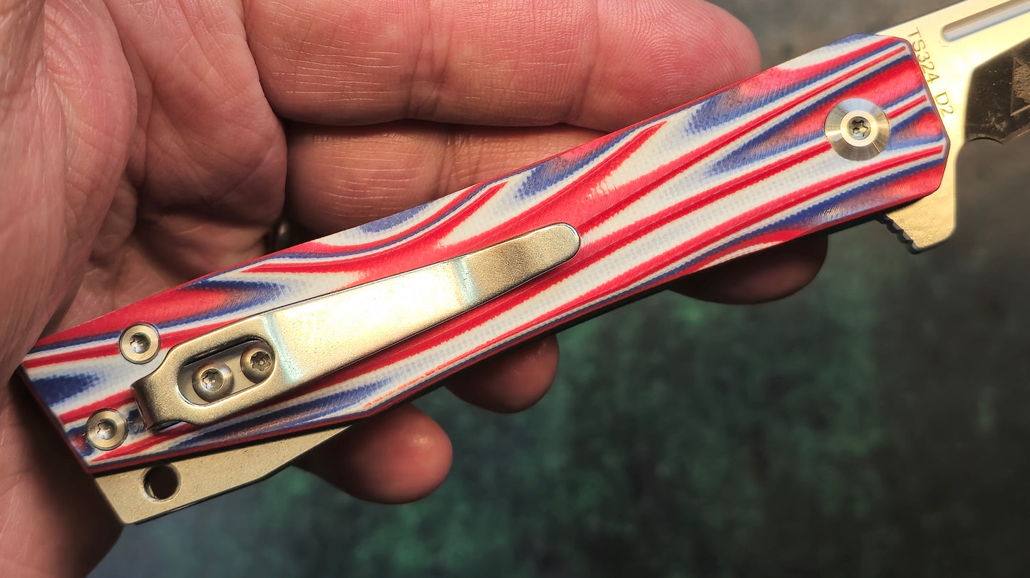 TWOSUN TS324 Red/White/Blue G10 Handle D2 (NEW)