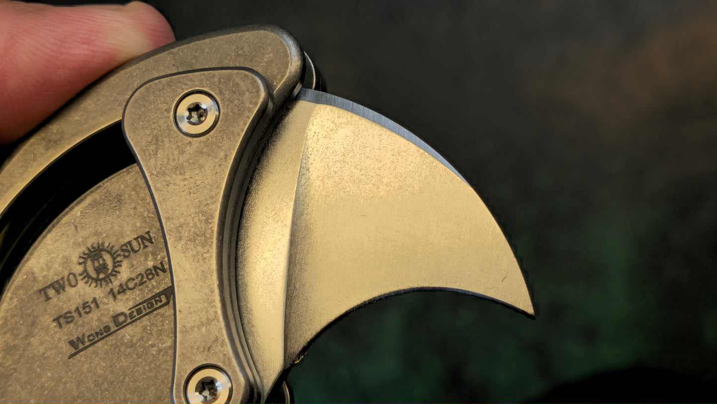 TWOSUN TS151 Mini Micro Folding Knife Stonewashed Ti Handle 14C28N (NEW)