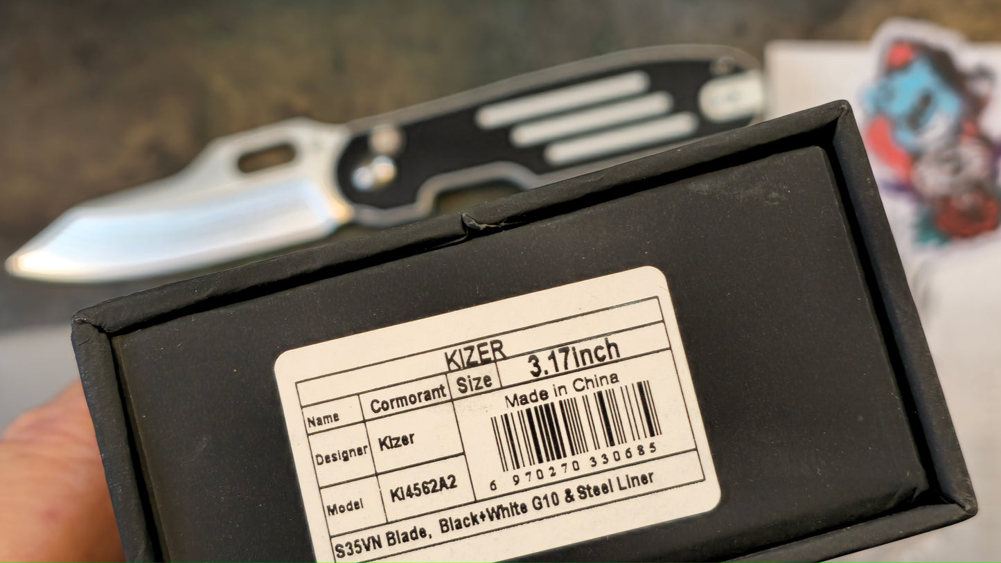 Kizer Cormorant Folding Knife Black/White G10 Handle S35VN Clip Point (NEW)
