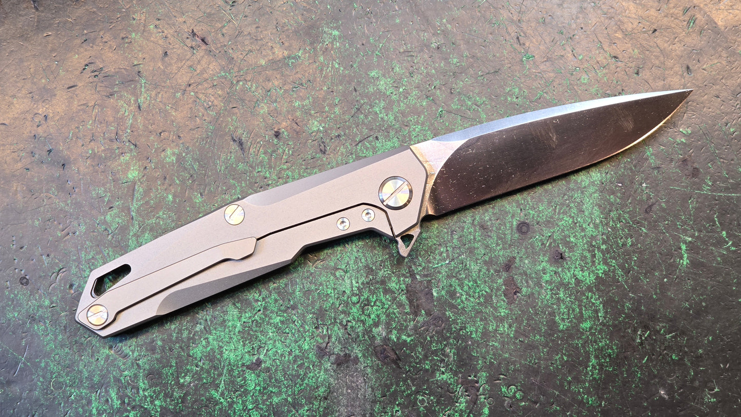 TwoSun TS21 Liner Lock Flipper Knife Gray Titanium Handle Plain D2 (NEW - OPEN BOX)
