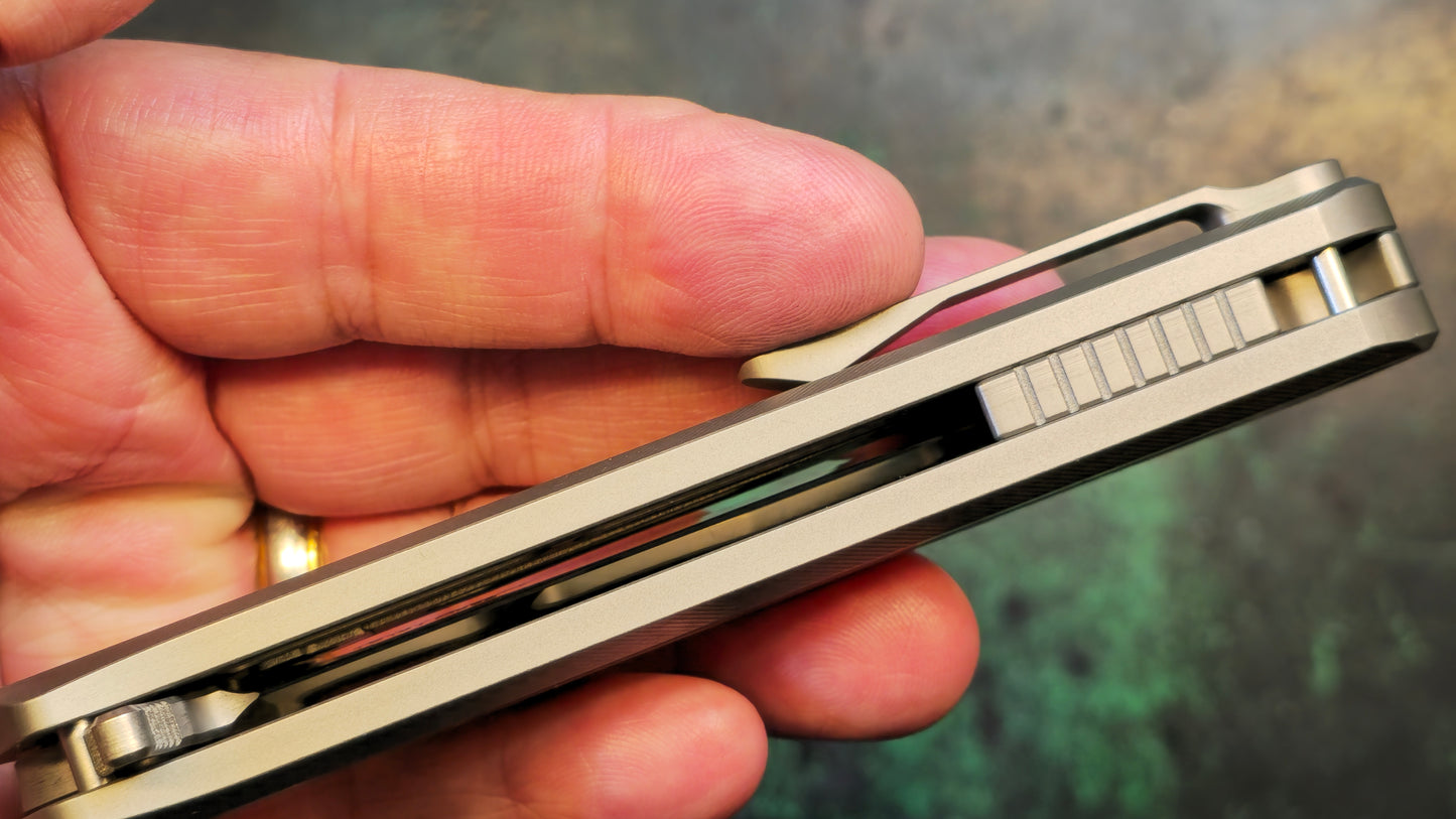 TwoSun TS121 Gray Titanium Handle M390 Plain Edge (NEW - OPEN BOX)