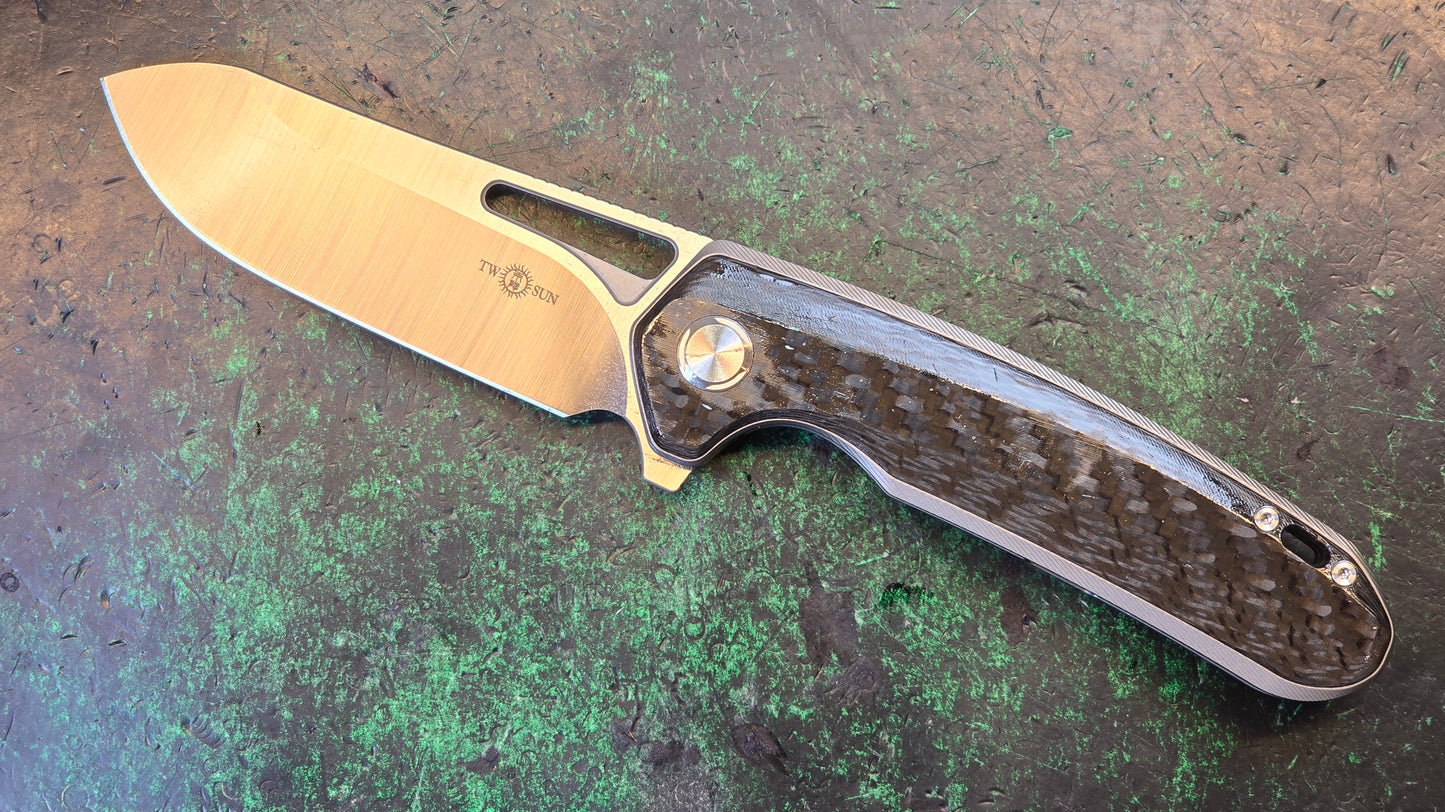 TwoSun TS380 Folding Knife Titanium/Carbon Fiber Handle M390 (NEW)