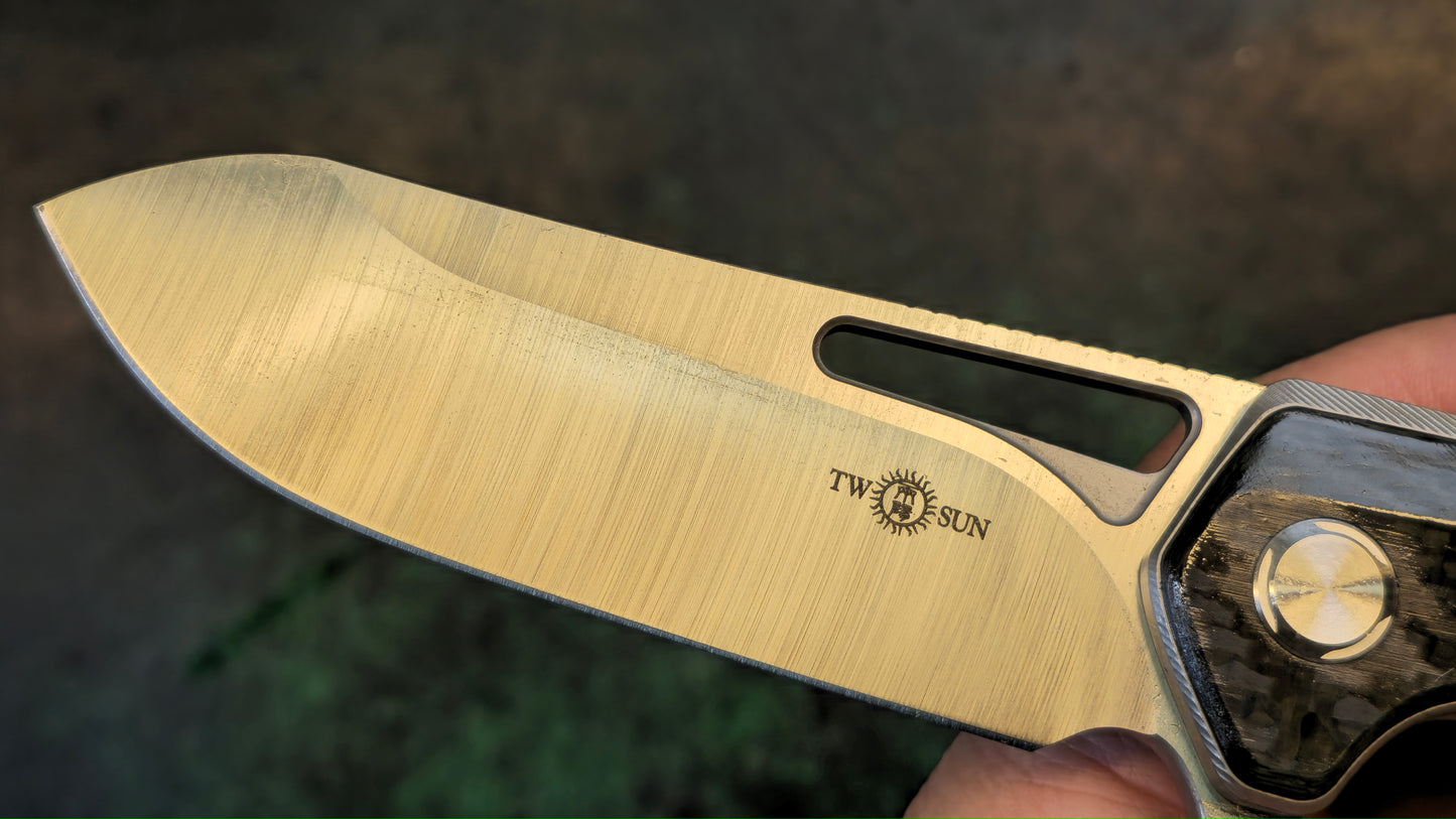 TwoSun TS380 Folding Knife Titanium/Carbon Fiber Handle M390 (NEW)