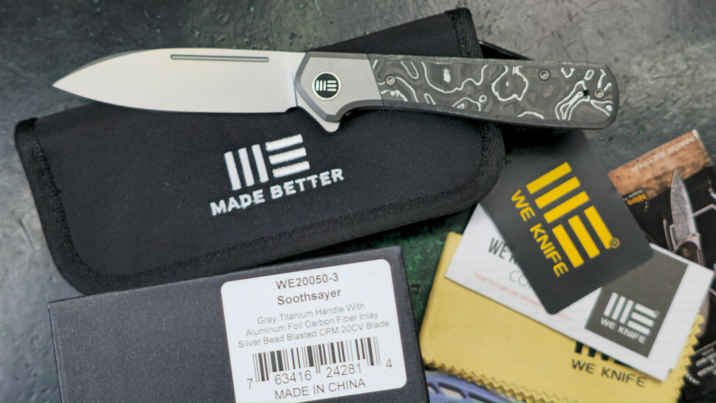 WEKNIFE Soothsayer Gray Titanium/Black Aluminum Foil Carbon Fiber Inlay 20CV (NEW)