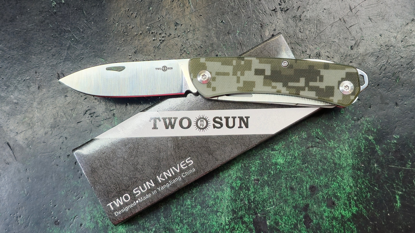 TwoSun TS206 Multi-Tool Camo Handle 14C28N Plain Edge (NEW - OPEN BOX)