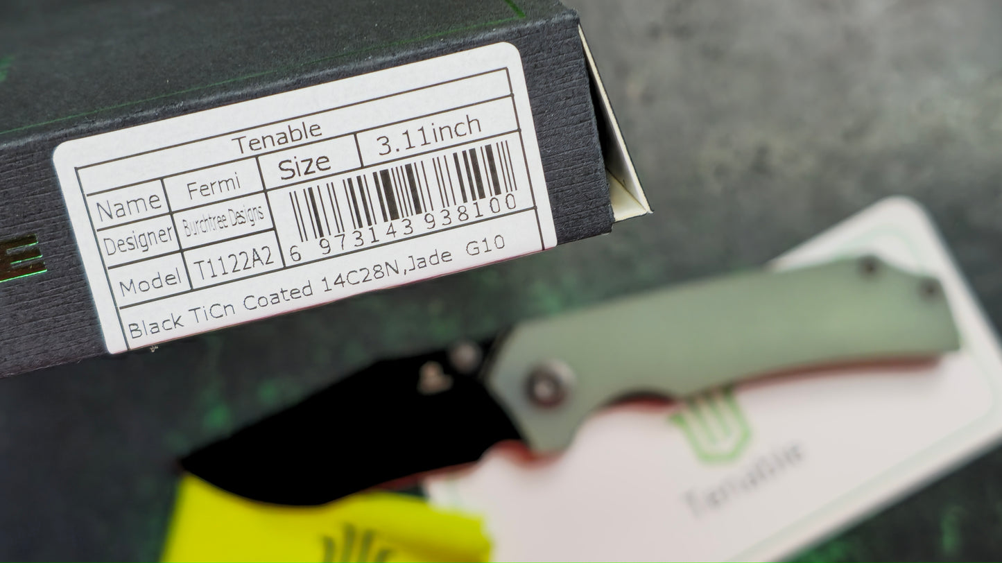 Tenable Fermi Jade G10 Handle 14C28N Blade (NEW - OPEN BOX)