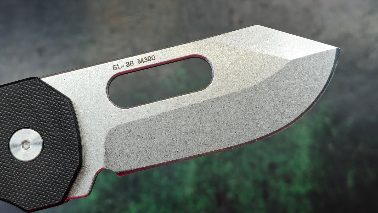 SixLeaf SL-38 Black G10 Handle M390 Stonewash (NEW - OPEN BOX)