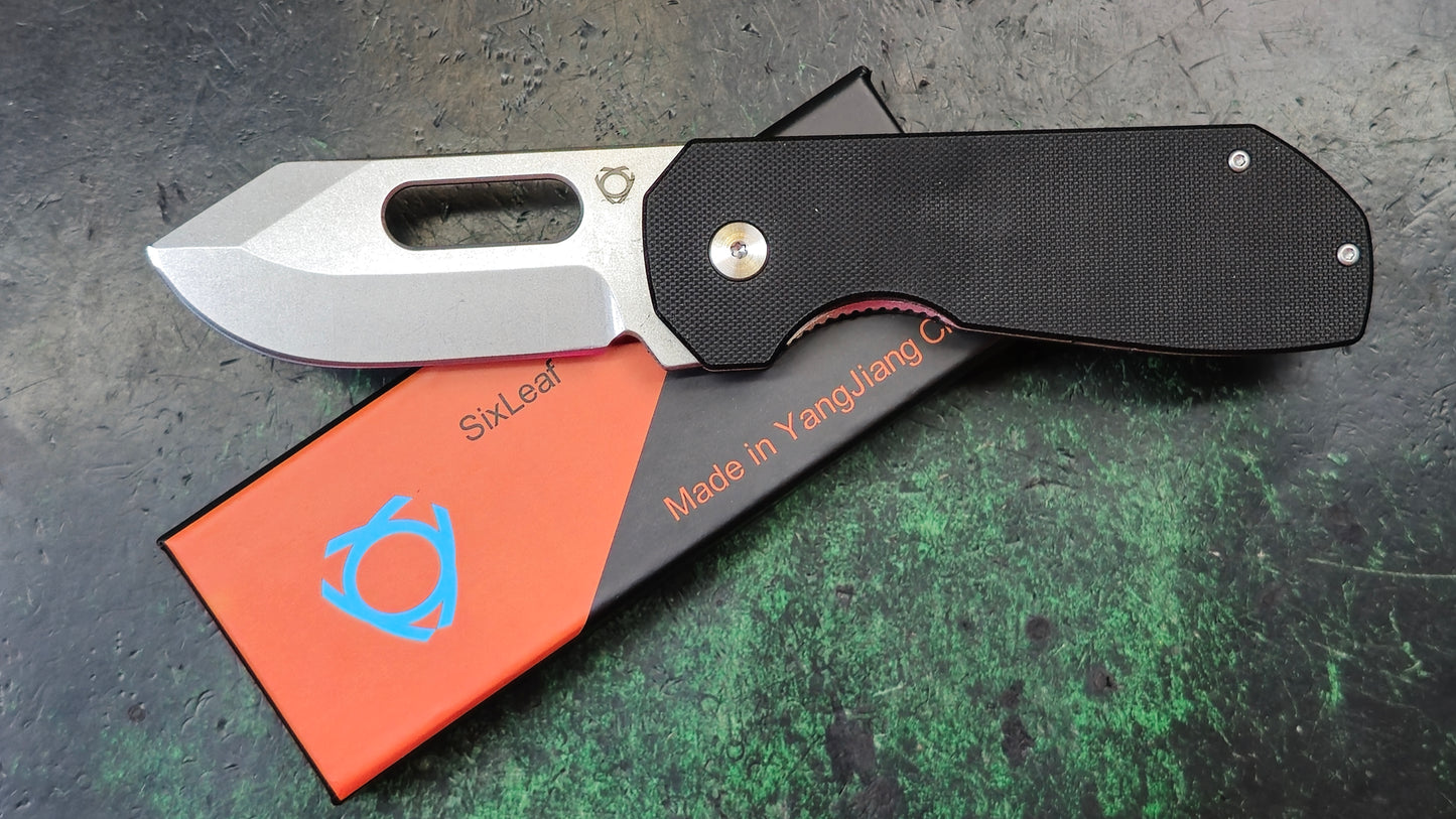 SixLeaf SL-38 Black G10 Handle M390 Stonewash (NEW - OPEN BOX)