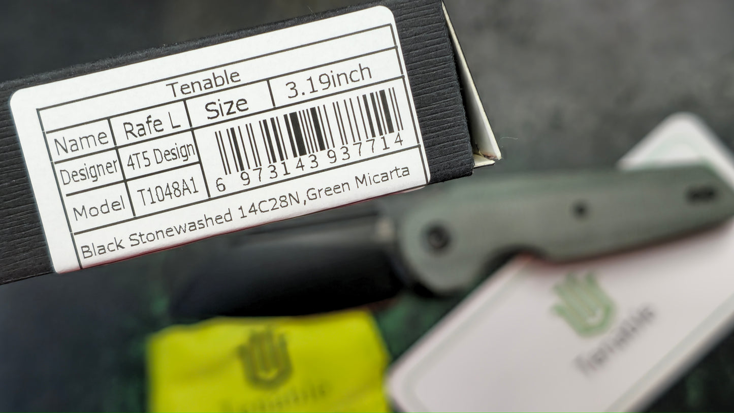 Tenable Rafe L Green Micarta 14C28N Black Stonewash (NEW - OPEN BOX)