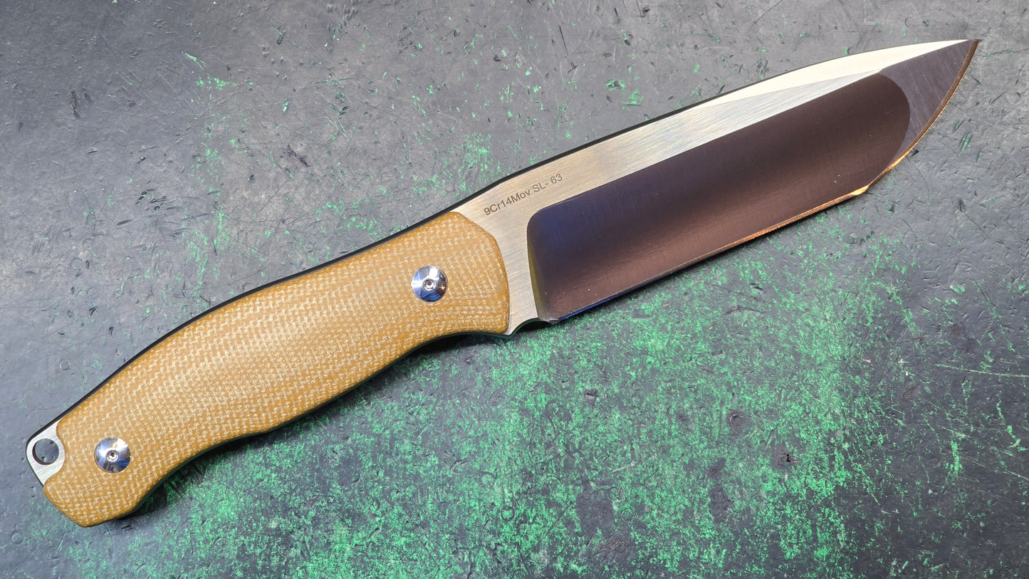 Sixleaf SL-63 Fixed Blade Brown Micarta Crowned 9Cr14MoV NEW - OPEN BOX)