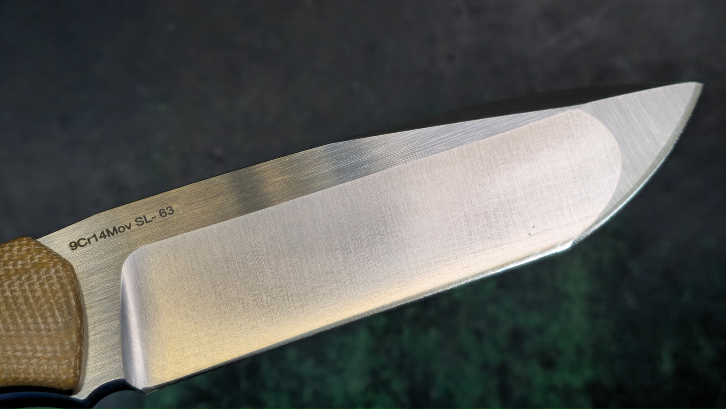Sixleaf SL-63 Fixed Blade Brown Micarta Crowned 9Cr14MoV NEW - OPEN BOX)