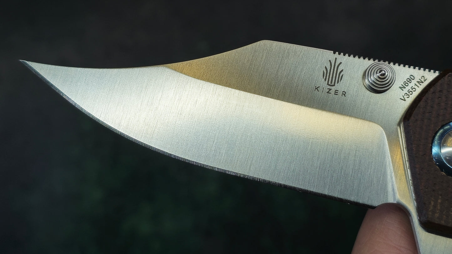 Kizer Junges Flipper 3.06" N690 Satin Bowie Brown Micarta (NEW - NO BOX)