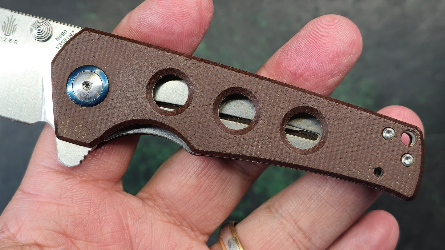 Kizer Junges Flipper 3.06" N690 Satin Bowie Brown Micarta (NEW - NO BOX)