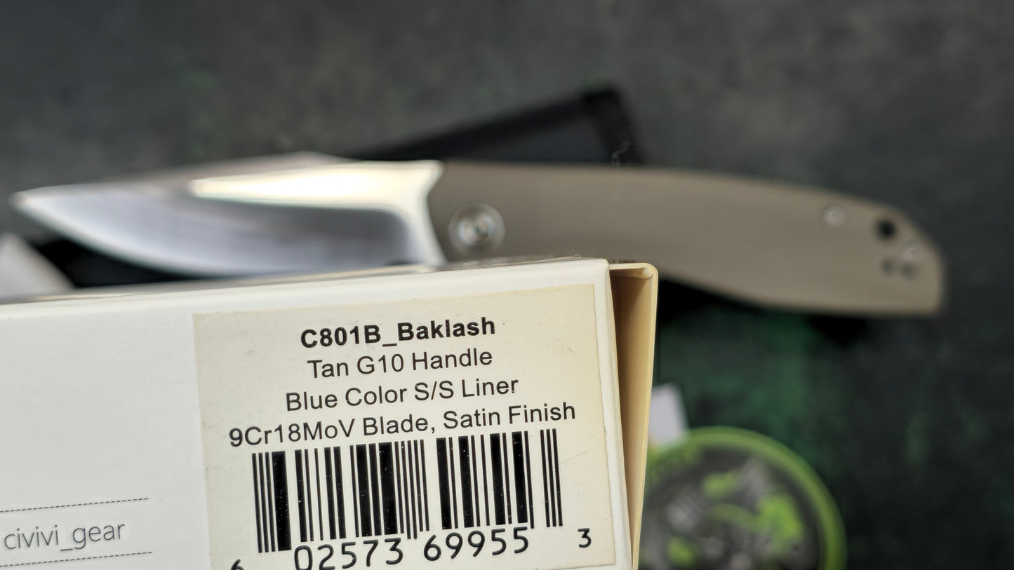 Civivi Baklash Flipper Tan G10 Blue SS liners 9CR18MOV (USED)