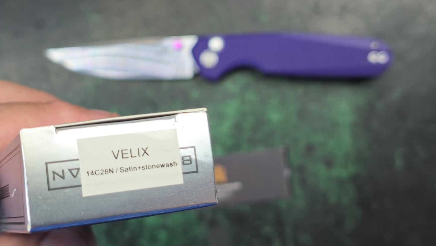 Bestechman Velix Button Lock Purple G10 14C28N (NEW - OPEN BOX)