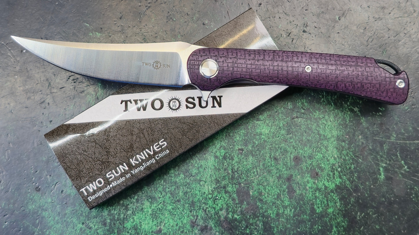 TwoSun TS159 Brown Linen Micarta DYED PURPLE D2 (USED)