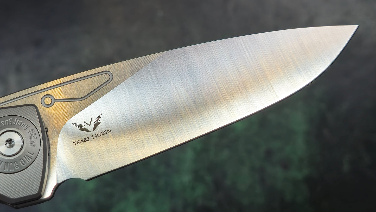 TwoSun TS482 Titanium/CF Handle 14C28N Blade (NEW)