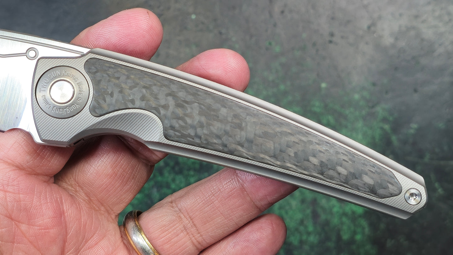TwoSun TS482 Titanium/CF Handle 14C28N Blade (NEW)