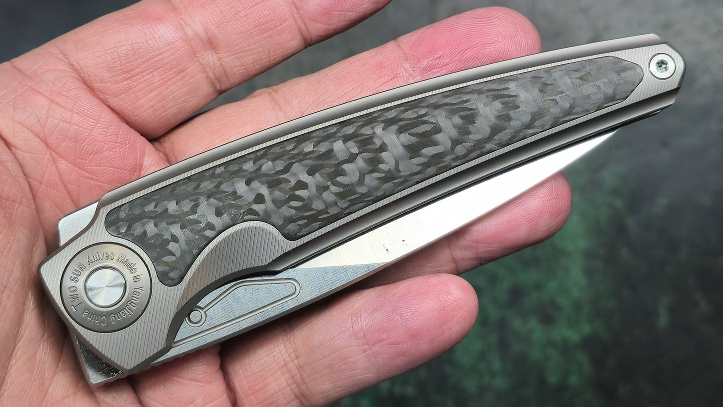 TwoSun TS482 Titanium/CF Handle 14C28N Blade (NEW)