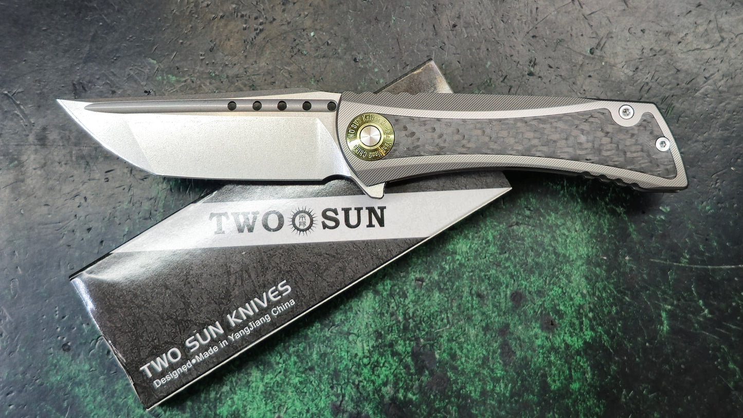 TwoSun TS486 Titanium/Carbon Fiber Handle 14C28N Stonewash Finish (NEW)