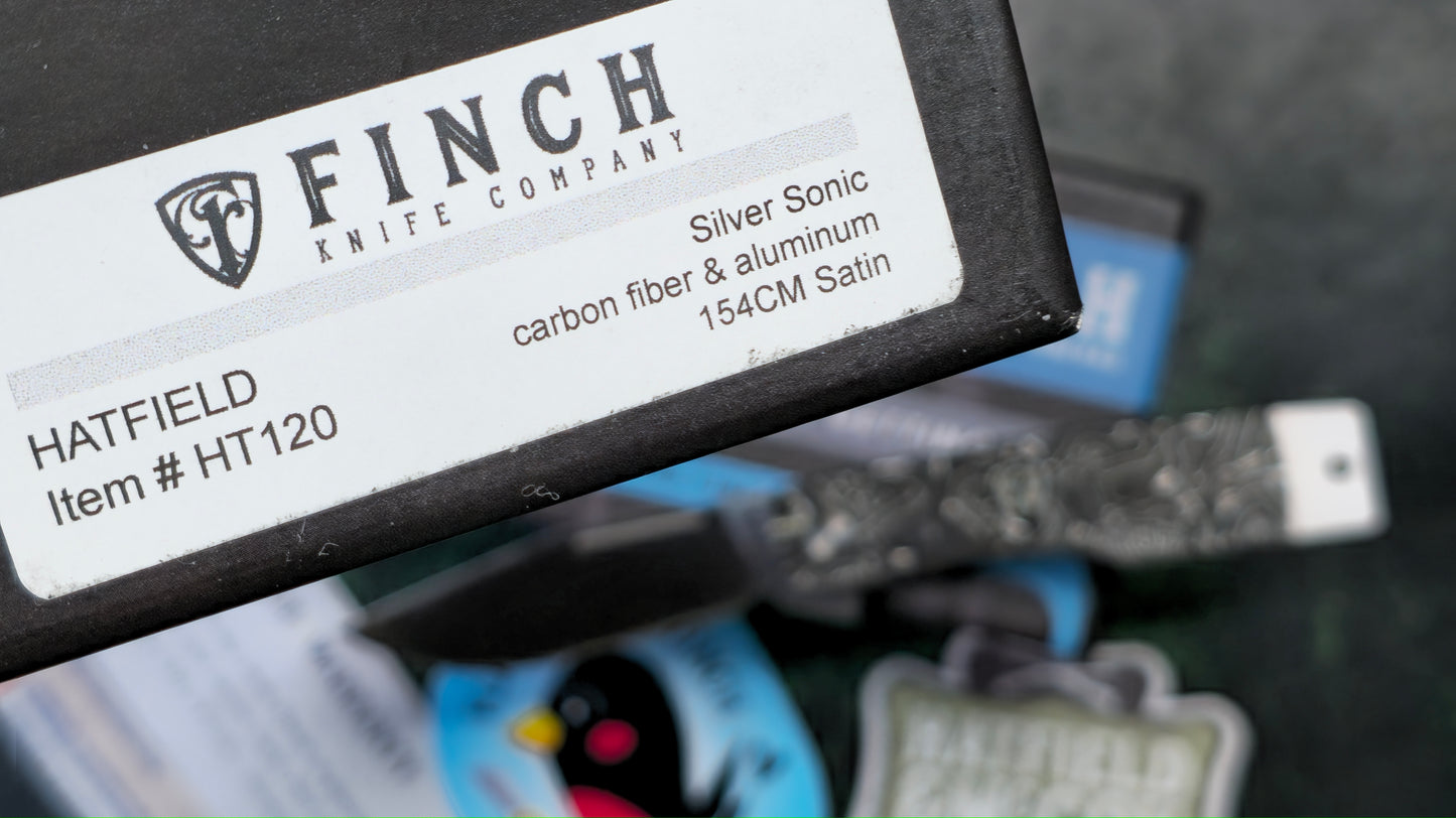 FINCH Hatfield Liner Lock Silver Sonic CF/Aluminum Scales 2.5" 154CM