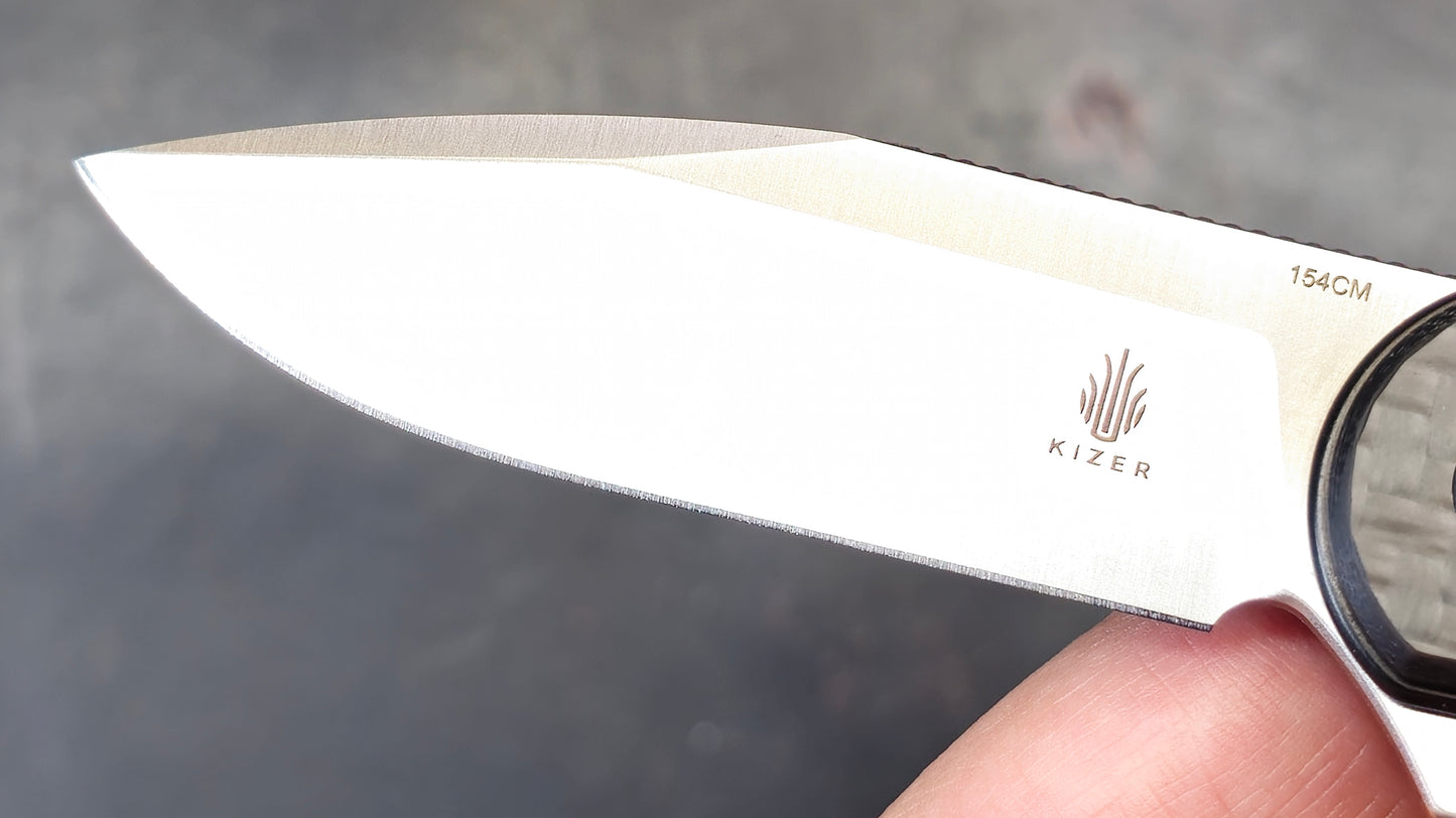 Kizer Assassin Pocket Knife, 3.04" 154CM Steel Blade, Black Carbon Fiber and G10 (NEW)