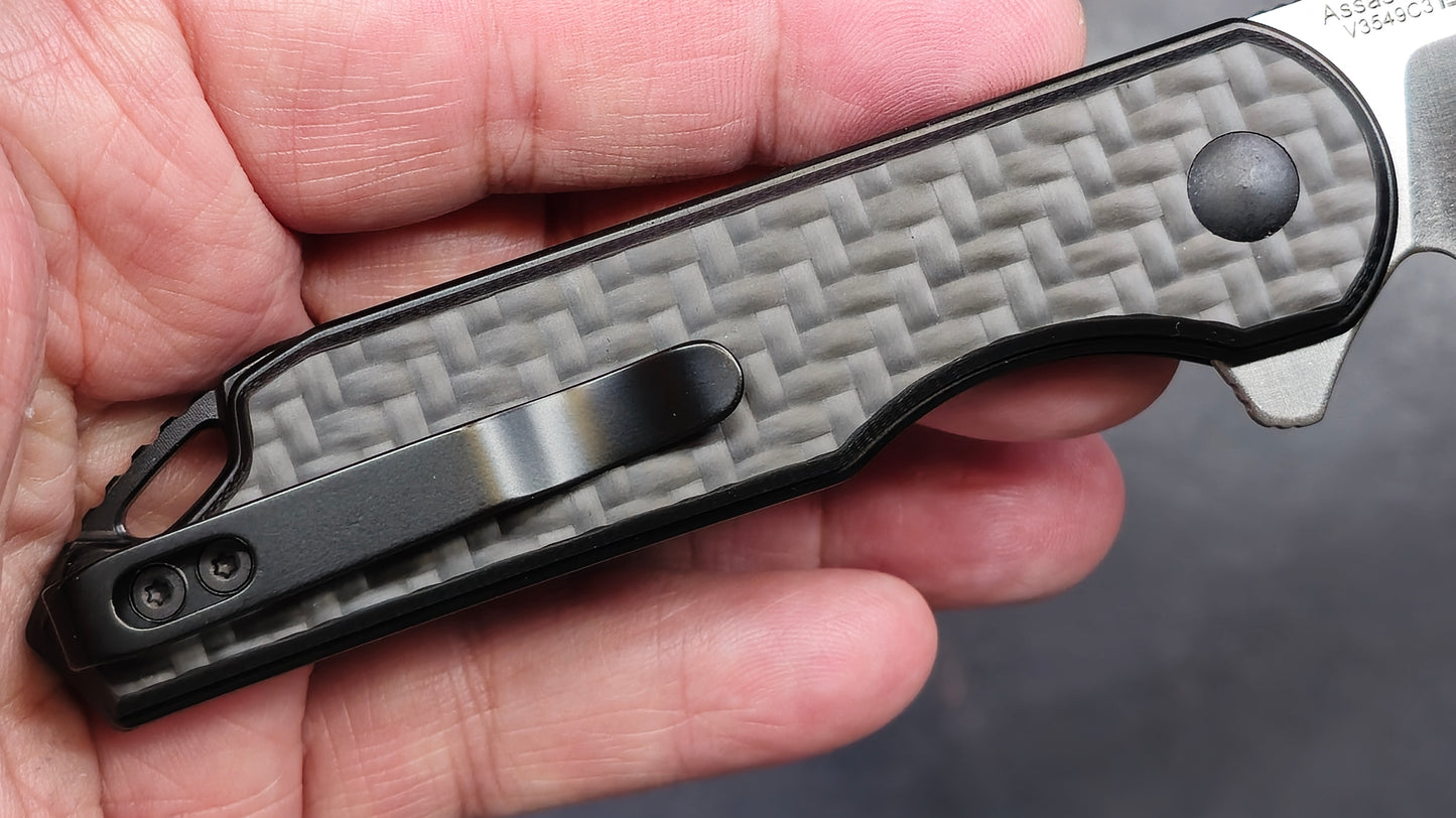 Kizer Assassin Pocket Knife, 3.04" 154CM Steel Blade, Black Carbon Fiber and G10 (NEW)