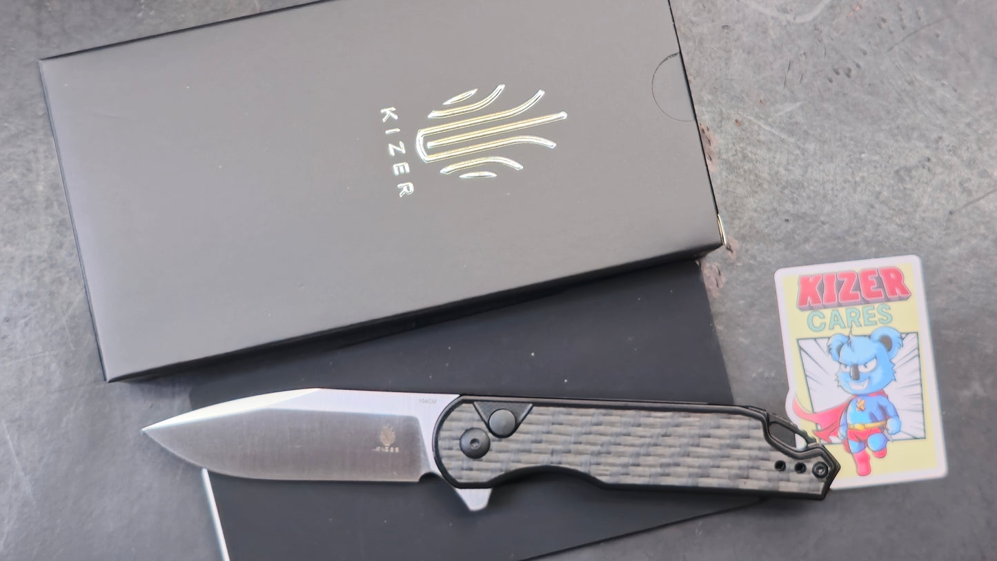 Kizer Assassin Pocket Knife, 3.04" 154CM Steel Blade, Black Carbon Fiber and G10 (NEW)