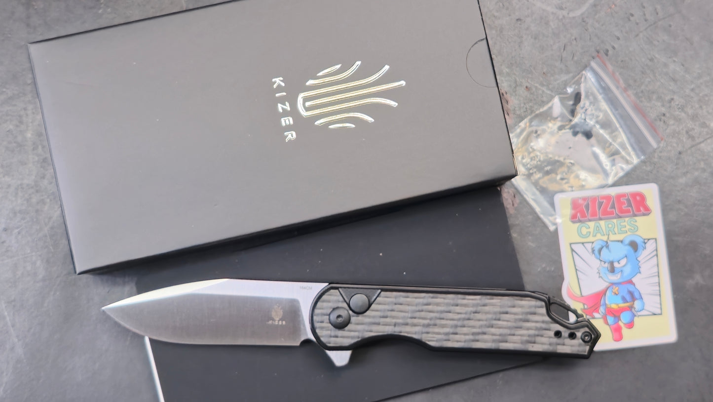 Kizer Assassin Pocket Knife, 3.04" 154CM Steel Blade, Black Carbon Fiber and G10 (NEW)
