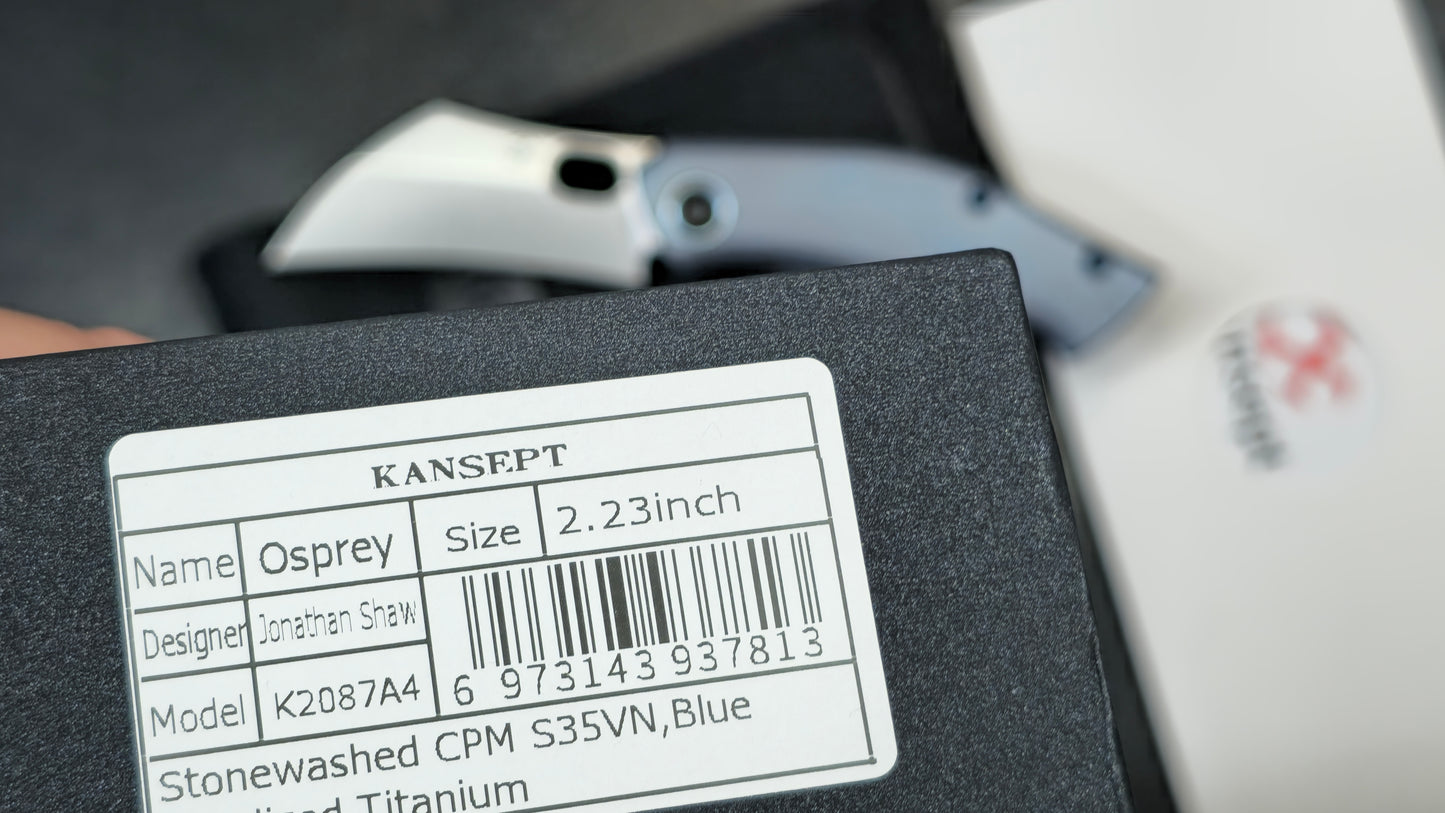 Kansept Osprey Blue Titanium Handle S35VN Wharncliffe (NEW)