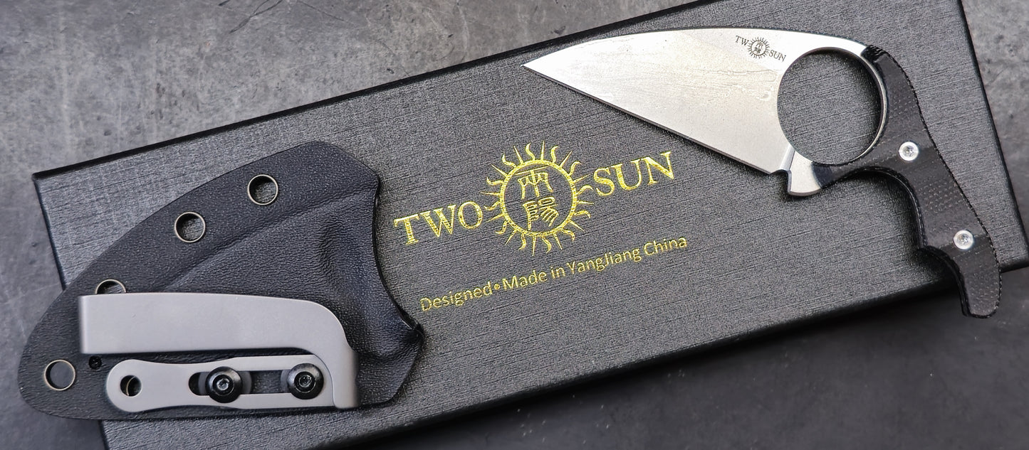 TWOSUN TS467 Micro Fixed Blade Micarta Handle Kydex Belt Sheath 14C28N (NEW)