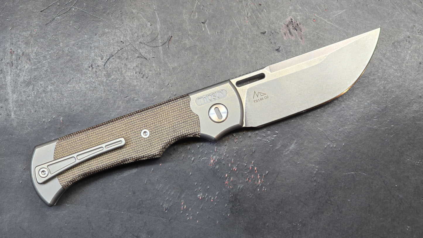 TWOSUN TS146 Button Lock Titanium Micarta D2 (NEW - OPEN BOX)
