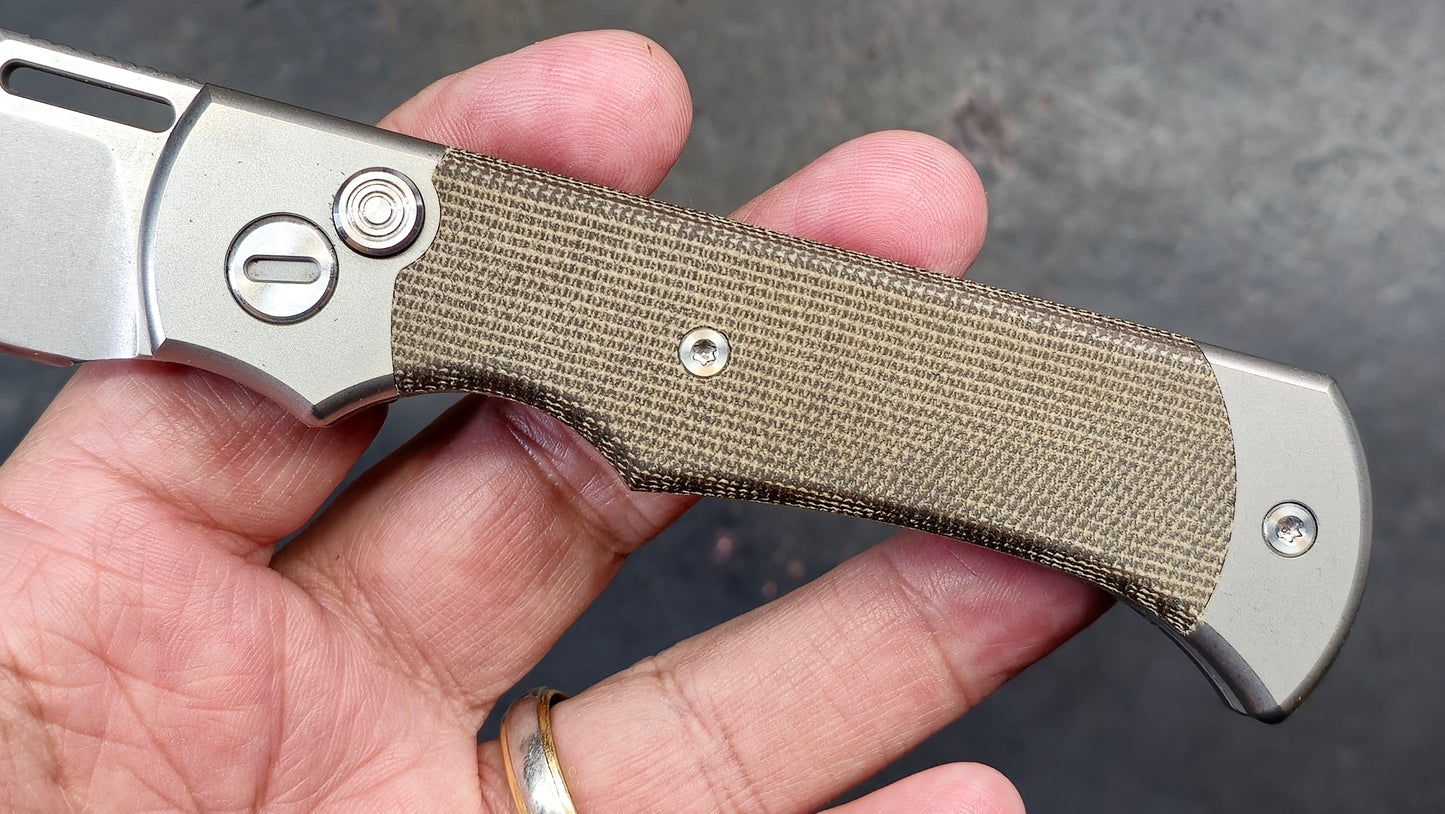 TWOSUN TS146 Button Lock Titanium Micarta D2 (NEW - OPEN BOX)