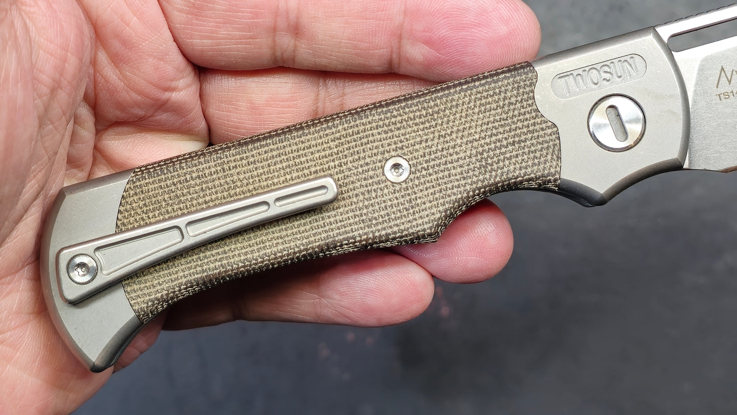 TWOSUN TS146 Button Lock Titanium Micarta D2 (NEW - OPEN BOX)