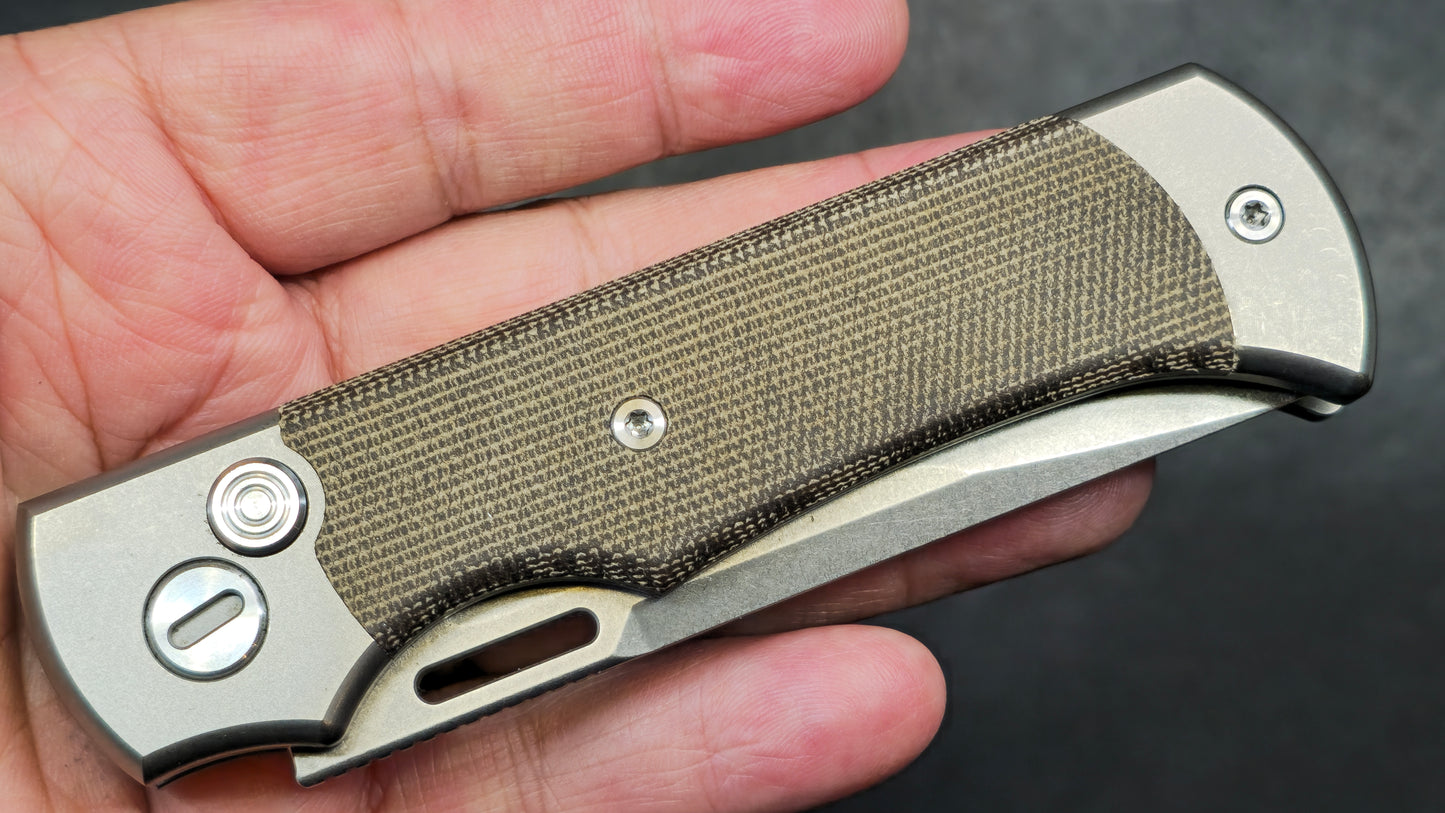 TWOSUN TS146 Button Lock Titanium Micarta D2 (NEW - OPEN BOX)