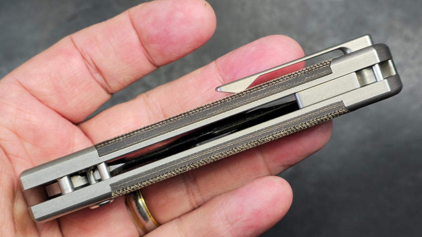 TWOSUN TS146 Button Lock Titanium Micarta D2 (NEW - OPEN BOX)