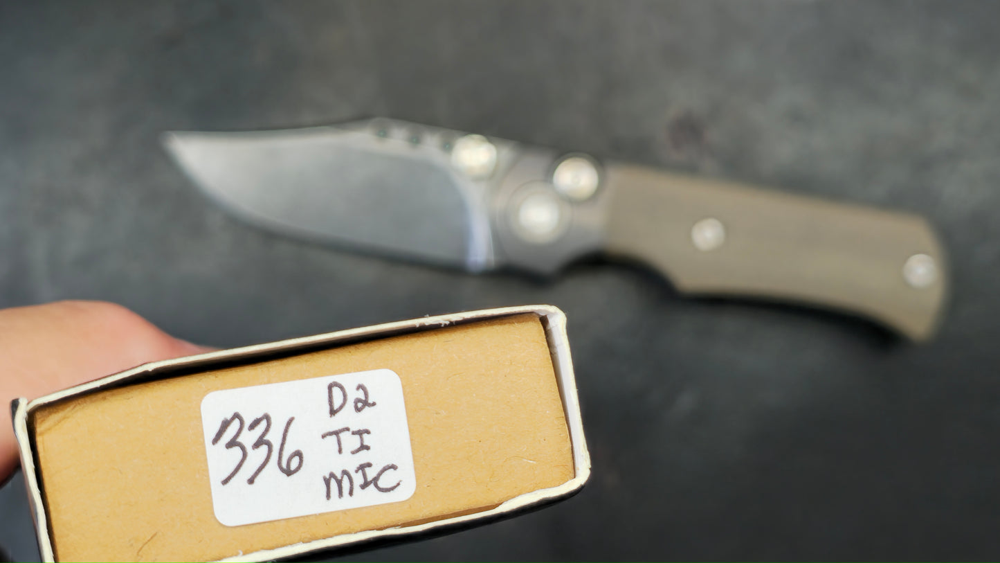 TwoSun Button Lock Pocket Knife Tan Micarta Titanium Handle D2 Plain Edge (NEW - OPEN BOX)