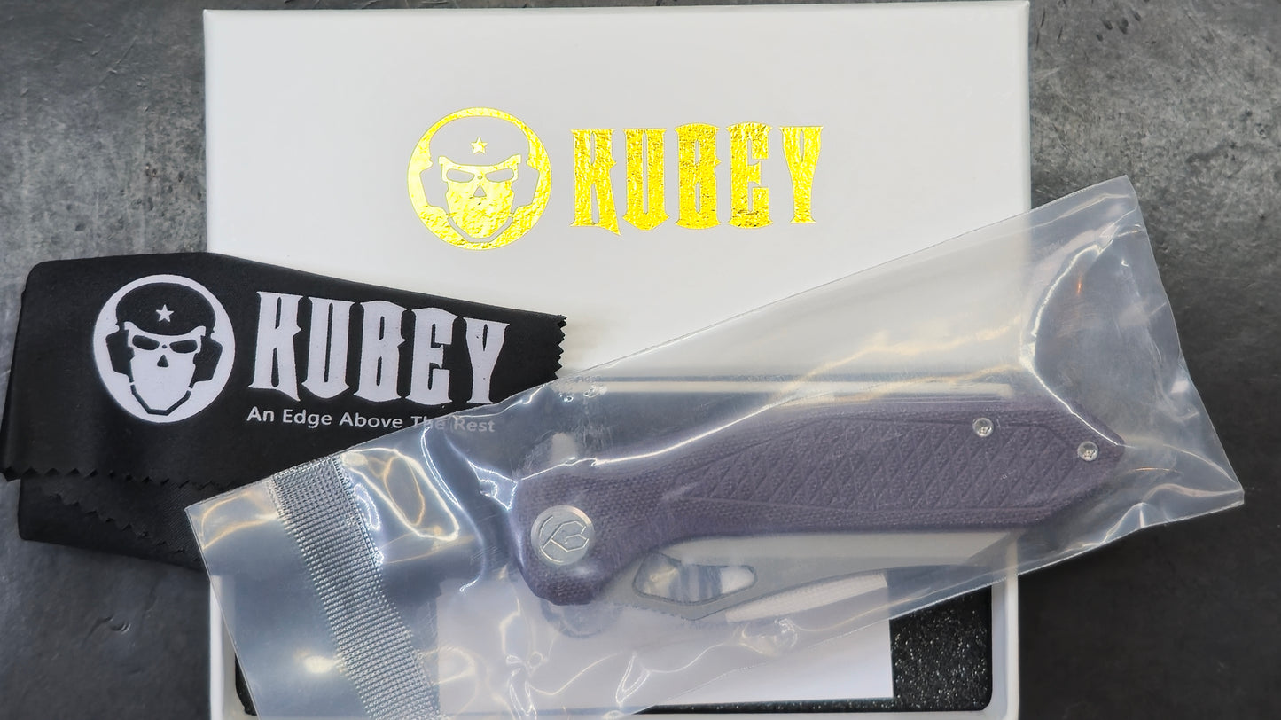 KUBEY Drake Purple G10 3.46" Sandblast Bohler M390 (NEW)