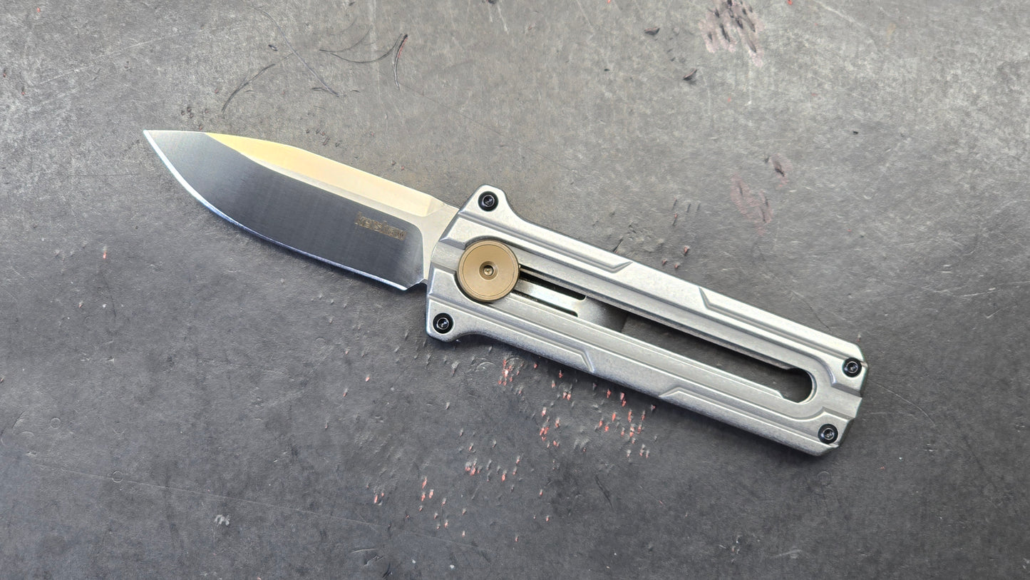 KERSHAW Cybernet Manual Sliding Button Gray Stainless Steel Handle D2 Spear Point (NEW)