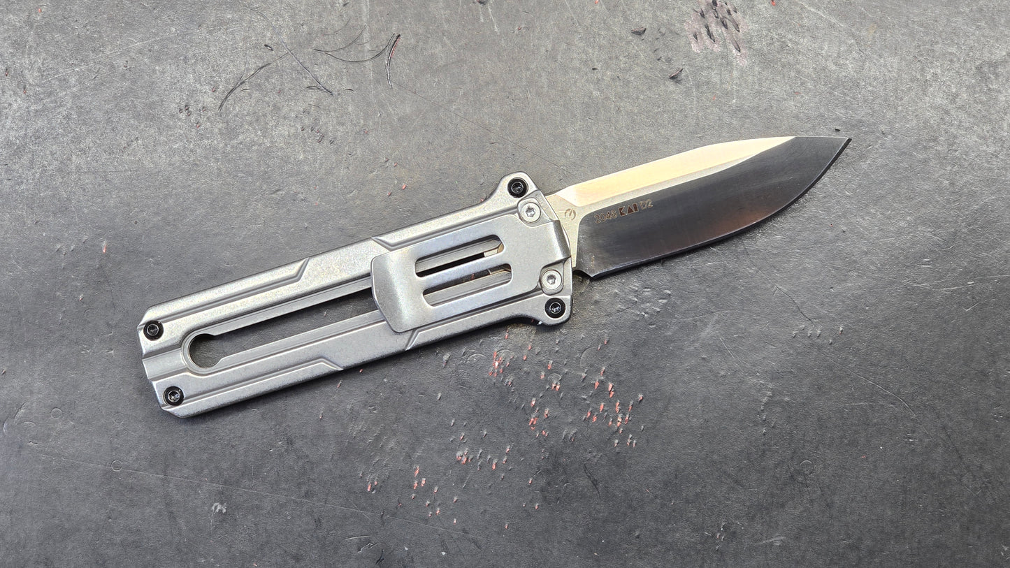 KERSHAW Cybernet Manual Sliding Button Gray Stainless Steel Handle D2 Spear Point (NEW)