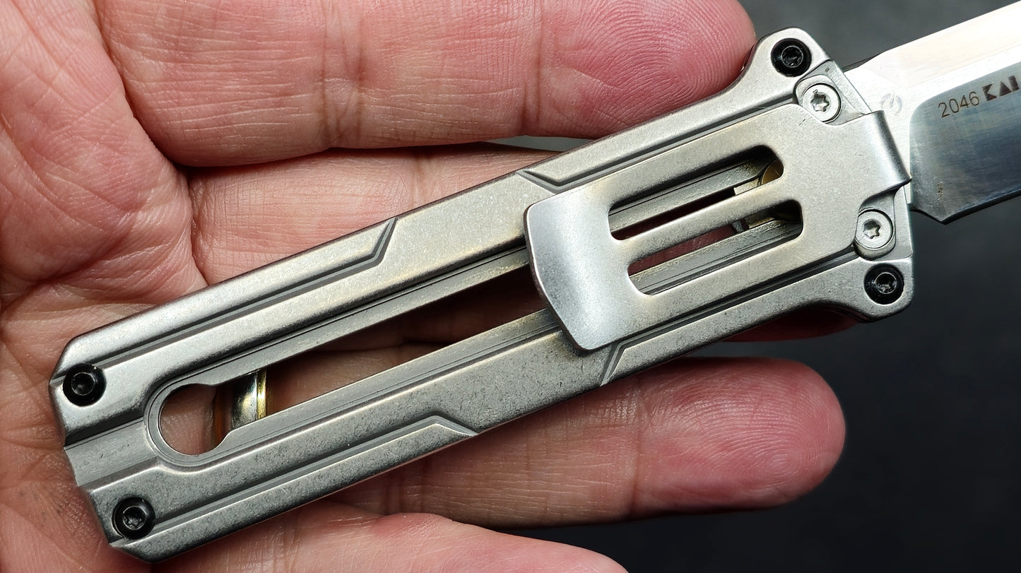 KERSHAW Cybernet Manual Sliding Button Gray Stainless Steel Handle D2 Spear Point (NEW)