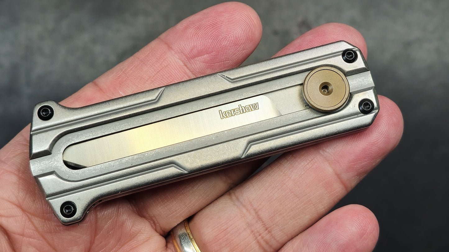 KERSHAW Cybernet Manual Sliding Button Gray Stainless Steel Handle D2 Spear Point (NEW)