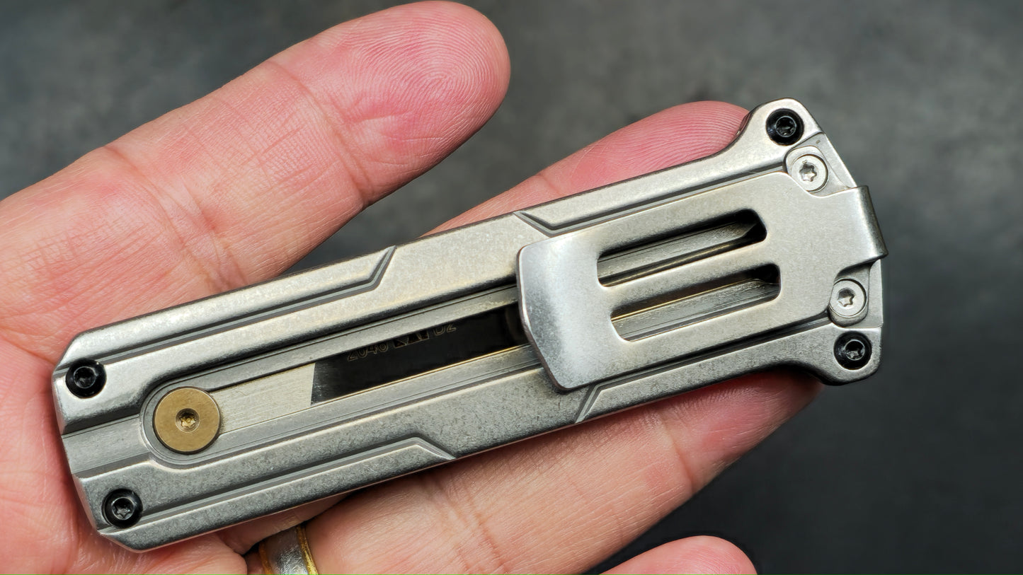 KERSHAW Cybernet Manual Sliding Button Gray Stainless Steel Handle D2 Spear Point (NEW)