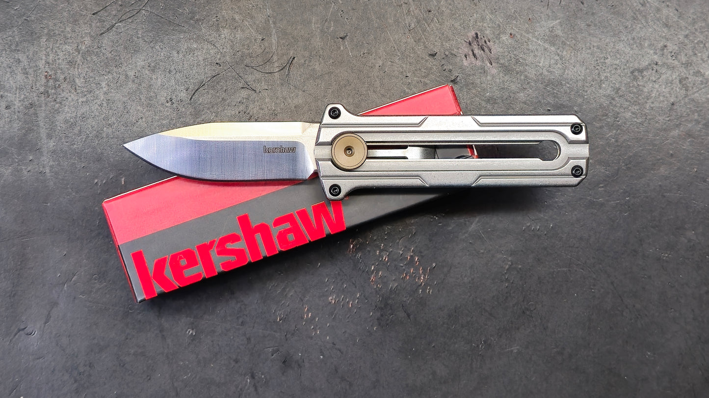KERSHAW Cybernet Manual Sliding Button Gray Stainless Steel Handle D2 Spear Point (NEW)