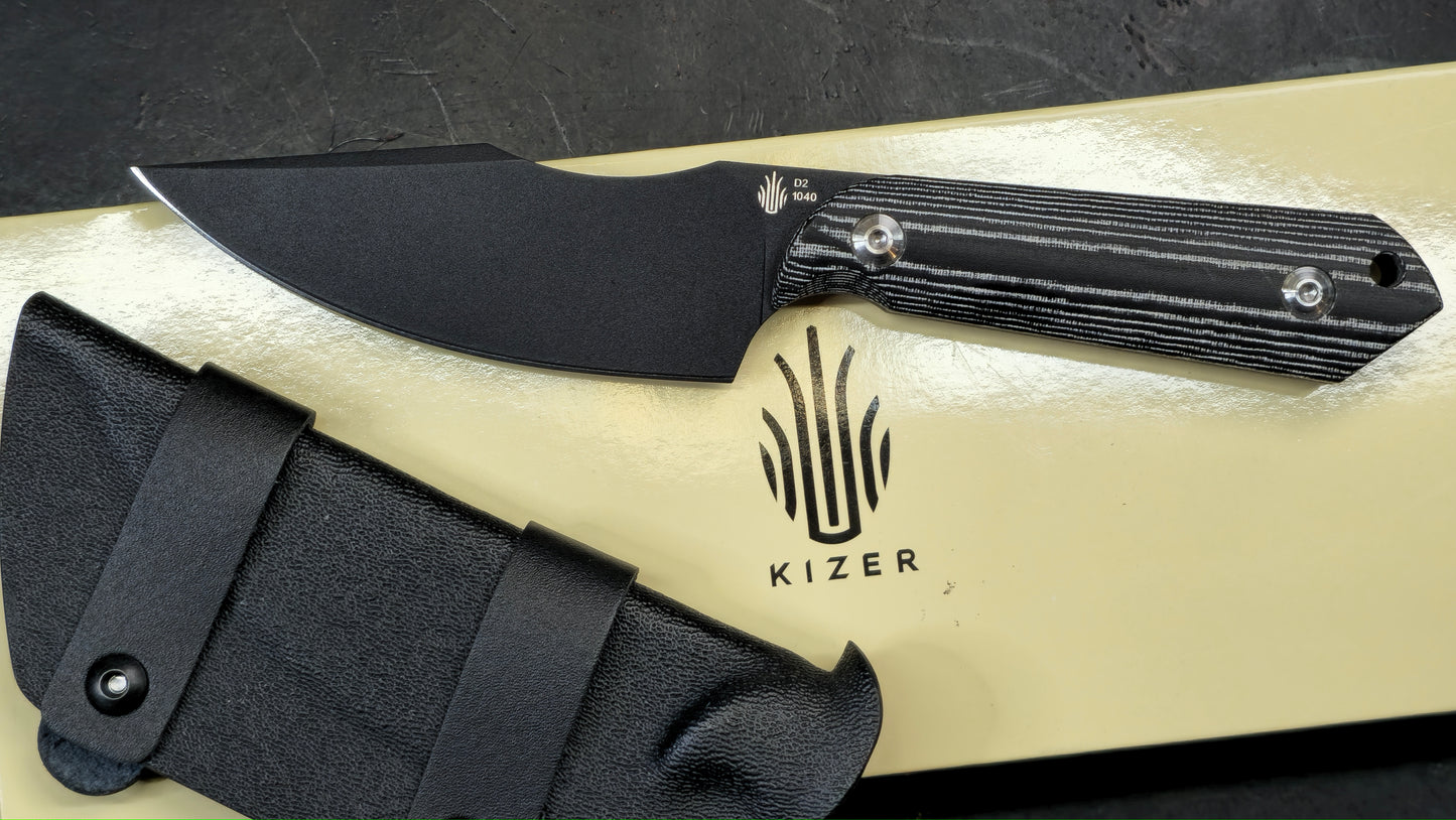 Kizer Harpoon Fixed Blade Micarta Handle Plain Black D2 (NEW)