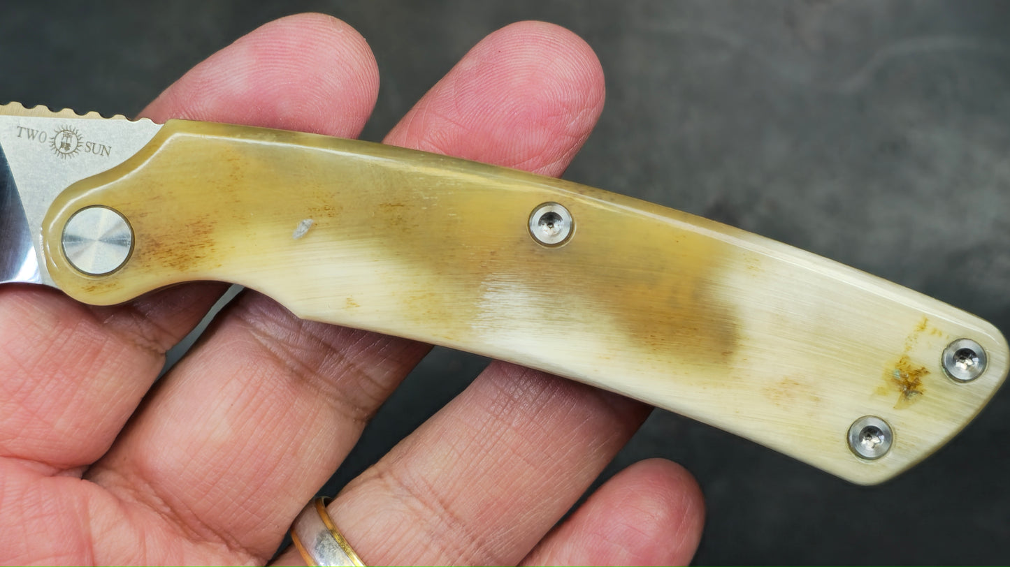 TwoSun TS278 Fixed Blade Bone/Copper Handle 14C28N Drop Point (NEW)